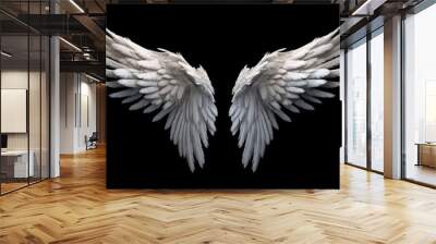 Angel wings isolated on the black background, fantasy feather wings for fashion design, cosplay and dress up party. Wall mural