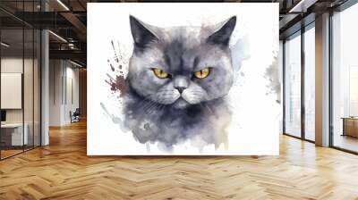 Angry cats portraits set, isolated on white Wall mural