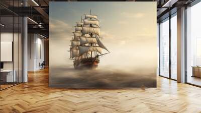 Backlit sails of a traditional tall ship on the atlantic Wall mural