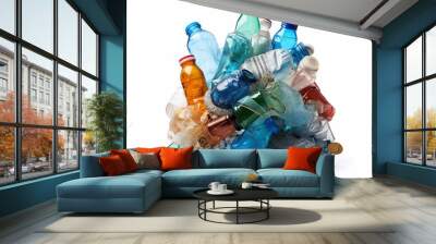 Plastic trash bottles pile isolated on white background Wall mural