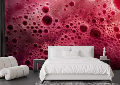 Red wine splashing with bubbles close up and Dew Point on glass, abstract wine with bubbles and foam texture background banner. Wall mural