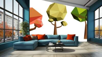 vector illustration of a set of low poly modeling trees Wall mural