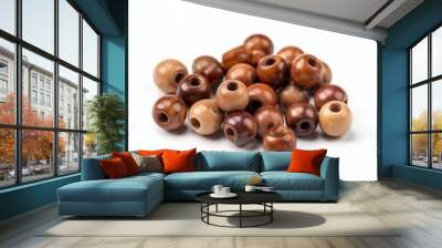 Wooden beads isolated on white background Wall mural