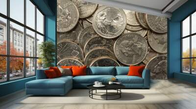 United States Coins quarters in a pile, poverty, riches, savings Wall mural