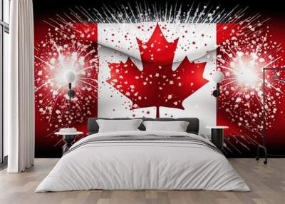 Canada fireworks background with canada flag, Generative ai Wall mural