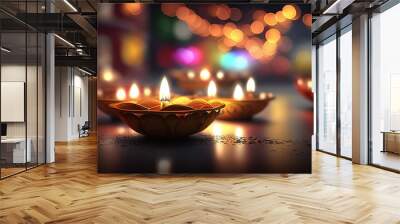 Diwali diya or oil lamp on indian streets, festival of lights, Generative ai.. Wall mural