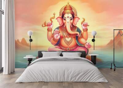 Illustration of ganesha for ganesh chaturthi and diwali, Generative ai Wall mural