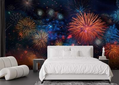 New year fireworks background, Generative ai. Wall mural