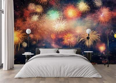 New year fireworks background, Generative ai. Wall mural