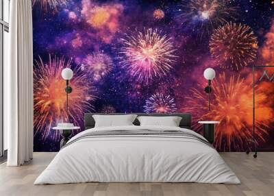 New year fireworks background, Generative ai. Wall mural