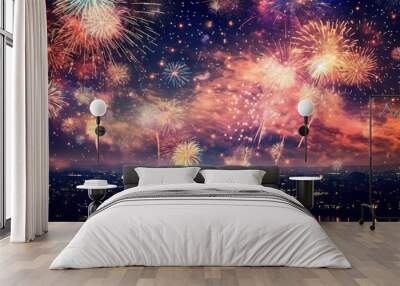 New year fireworks background, Generative ai. Wall mural