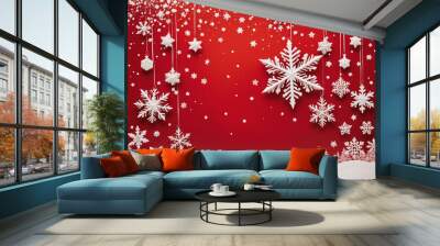 Festive Christmas frame set against red: ideal for new year celebrations and banners Wall mural