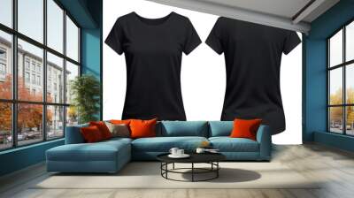 T-shirt mockup. Black blank t-shirt front and back views. female clothes wearing clear attractive apparel tshirt models template  Wall mural