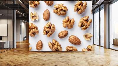 Assorted Walnuts on White Background Wall mural