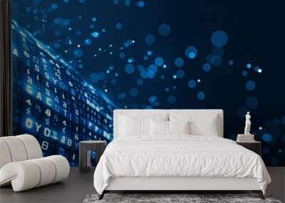 Binary Code Data Stream in Blue Digital Technology Wall mural