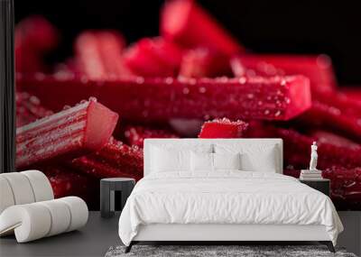 Close-up of Fresh Red Rhubarb Stalks Wall mural