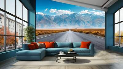 Empty Asphalt Road Through Mountain Landscape Wall mural