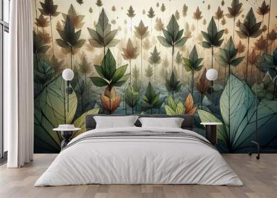 Geometric forest in the shape of leaves, digitally rendered. Wall mural