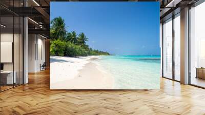 Maldives tropical islands panoramic scene, idyllic beach palm tree vegetation and clear water Indian ocean sea, tourist resort holiday vacation Wall mural