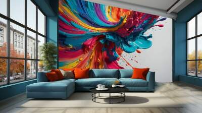 A dynamic and vibrant explosion of glossy colorful paint splashes. Wall mural