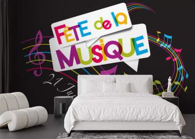  fête de la musique sur fond noir Wall mural