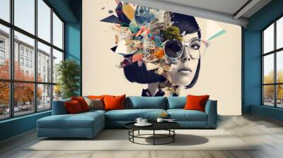 Creative mind of asian woman with glasses - Generative AI Wall mural