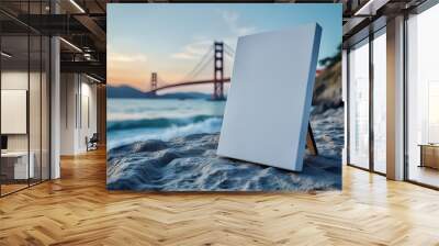 Bridge Blank Canvas On The Sandy Beach Ocean Waves Clouds Sand Sign  Wall mural