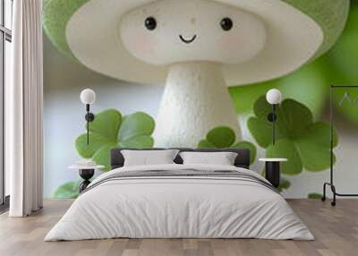 Green white soft ceramic mushrooms design sculpture graphic design clover Wall mural