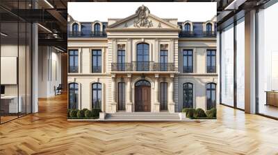 Beautiful luxury mansion exterior design with entrance and windows, isolated on white background. Wall mural