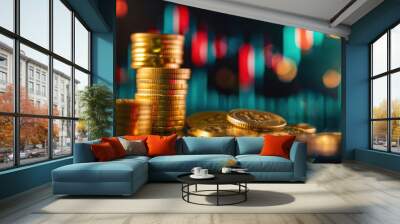 gold coins and stock market chart background Wall mural