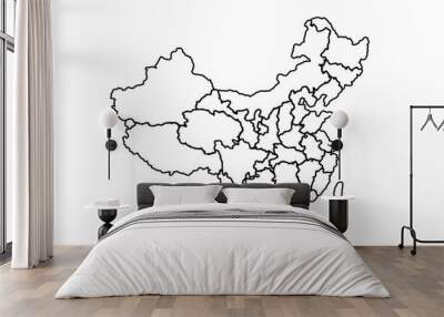 China map outline isolated on white background. China map outline template. China map outline vector illustration. world map outline, linear doodle illustration Wall mural