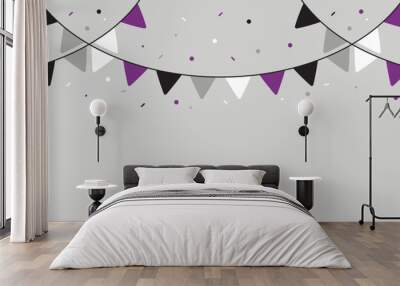 Black, grey, white and purple colored party bunting, as the colors of the asexual flag. LGBTQI concept. Flat design illustration.	 Wall mural