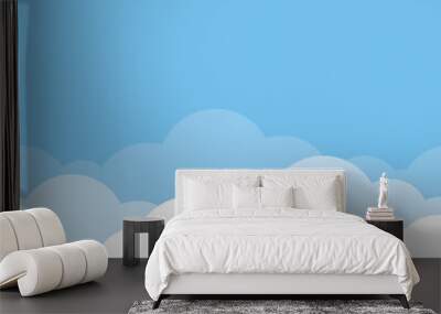 Cute white cloud on bright blue sky bottom border seamless pattern background.	
 Wall mural