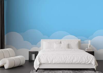 Cute white cloud on bright blue sky bottom border seamless pattern. Wall mural