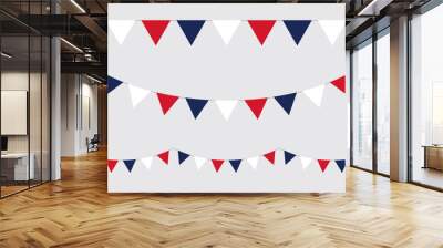 Seamless red, white and blue flag triangle party bunting border. Flat vector illustration.	 Wall mural