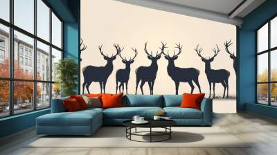 Deer and Doe Silhouette Collection: Standing, Walking, Eating - Vector Illustration Wall mural