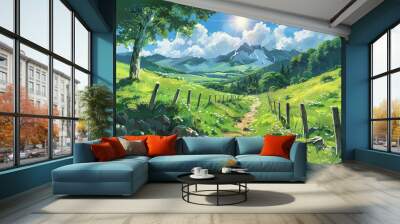 A beautiful natural scene with a cross. Wall mural