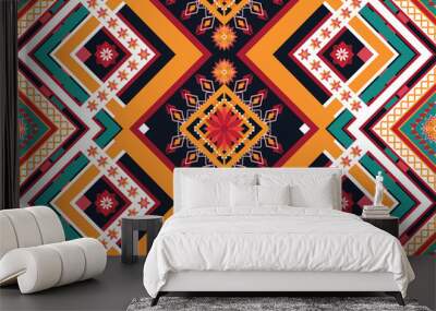 Geometric ethnic flower pattern for background,fabric,wrapping,clothing,wallpaper,Batik,carpet,embroidery style.	 Wall mural