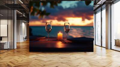 glass of champagne on the beach Wall mural