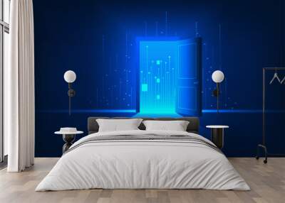 Technology background Gateway to the world of technology that accesses information and communication The inner door is a circuit of technology with attractive line elements. Wall mural