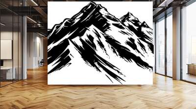 black and white sketch of mountain range, isolated Wall mural