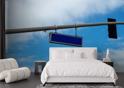 blank street sign on blue sky background  Wall mural