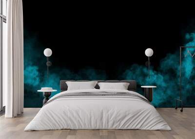 blue smoke clouds isolated on black background Wall mural