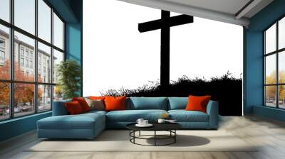 Christian cross on the hill in black silhouette, isolated  Wall mural