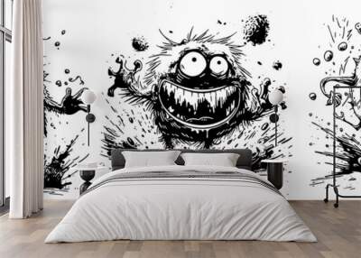 set of funny cute cartoon dirty germs or bacteria Wall mural