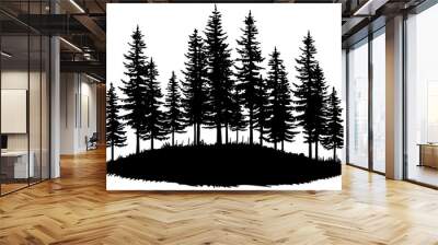 silhouettes of pine trees in a forest  Wall mural