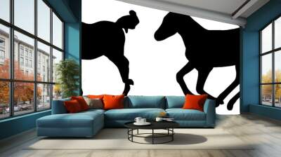 two foals running silhouette vector graphic illustration in black on white background  Wall mural