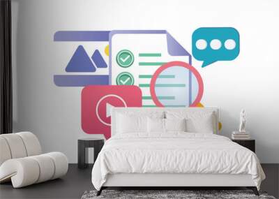 Media literacy RGB color icon. News messages analysis.on white background.Vector Design Illustration. Wall mural