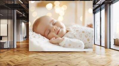 Adorable baby peacefully sleeping on a white pillow. Wall mural