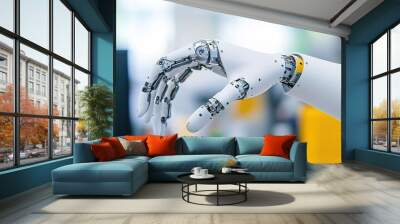 Close-up of a robotic hand, showcasing advanced technology. Wall mural